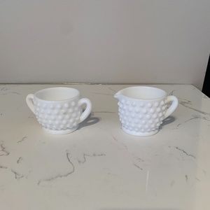 Milk Glass Hobnail Creamer and Sugar Bowl Set